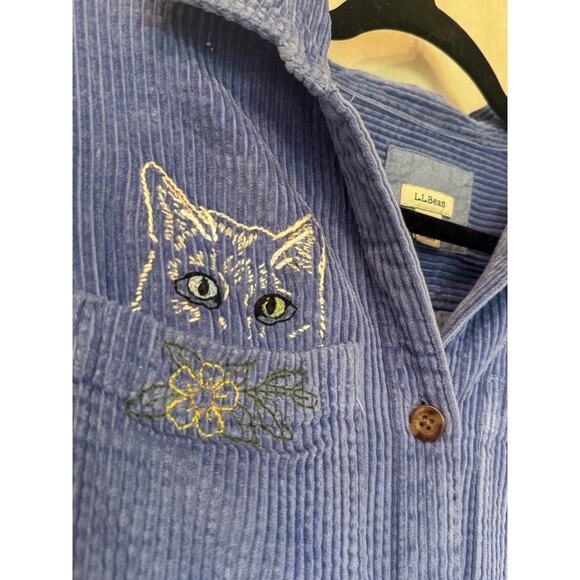 L.L. Bean Women's Comfort Corduroy Relaxed Shirt Embroidered Cat Larkspur XS - Picture 3 of 7